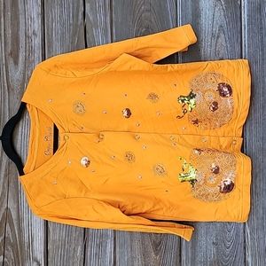 GREAT FOR TEACHERS: Fall Cardigan with Sequin pumpkins and Stars